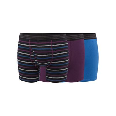 Pack of three purple, blue and black striped trunks